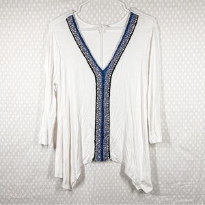 Boston Proper‎ White Embroidered Swing Top